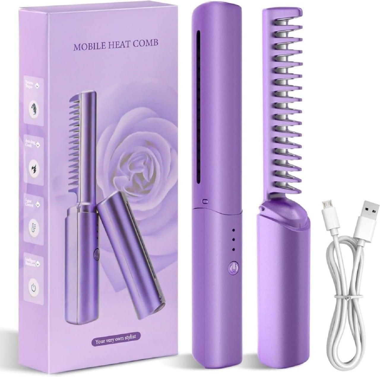 Meneflix Portable Mini Hair Straightener (Cordless, Rechargeable Hot Comb)