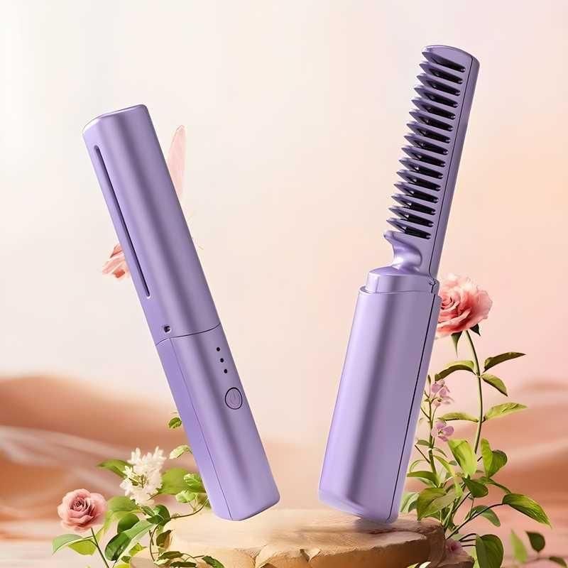 Meneflix Portable Mini Hair Straightener (Cordless, Rechargeable Hot Comb)