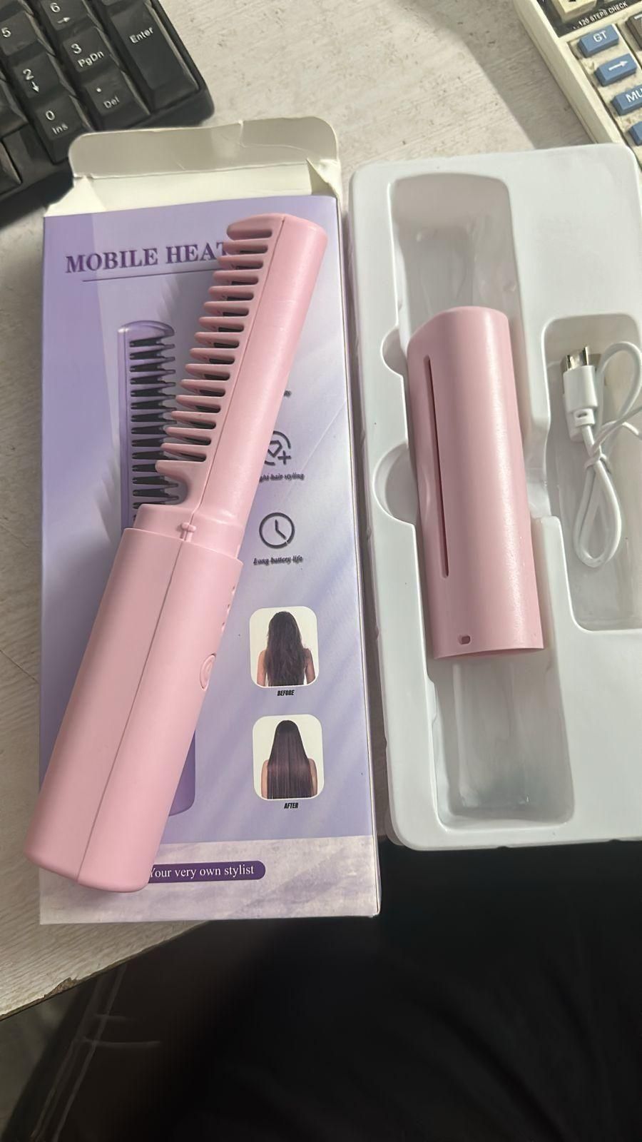 Meneflix Portable Mini Hair Straightener (Cordless, Rechargeable Hot Comb)